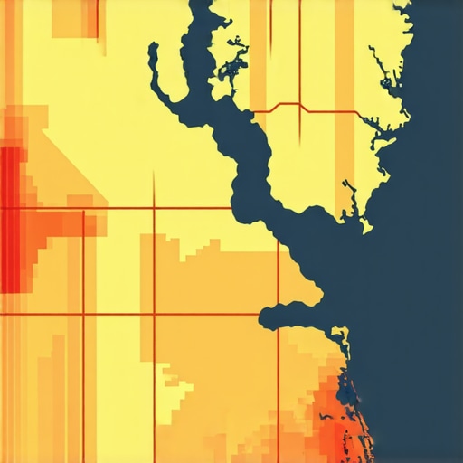 Map illustration showing GIS data points, heatmaps, and zoning regions used to enhance local search optimization.