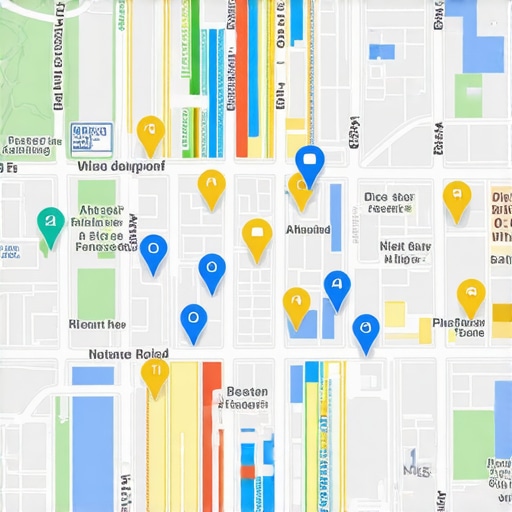 Map with IoT sensors, geofencing zones, and social media check-in points highlighting hyper-local signals.