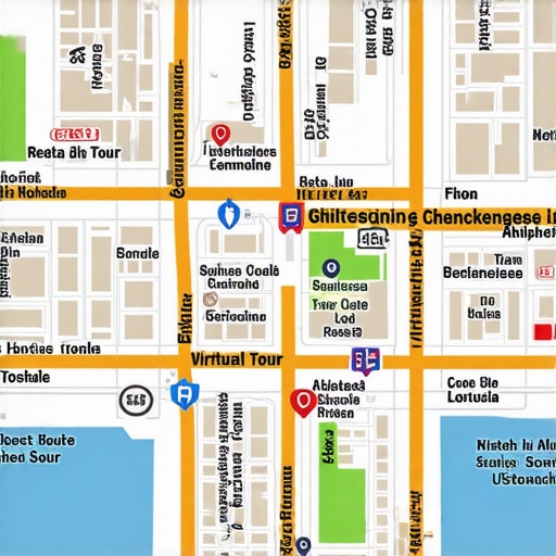 Map showcasing local businesses with virtual tour icons and engagement features.