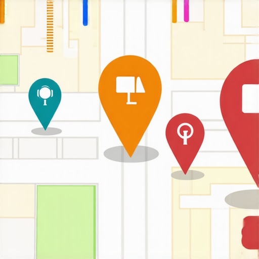 A detailed local map showing business locations with voice search icons and micro-moment indicators.