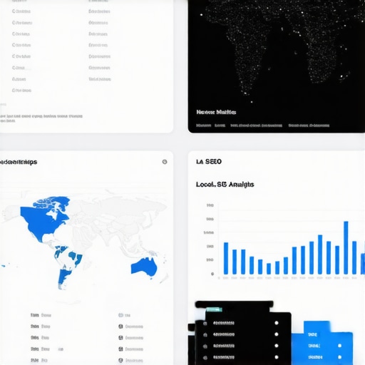 Dashboard displaying live local SEO metrics with maps and graphs.