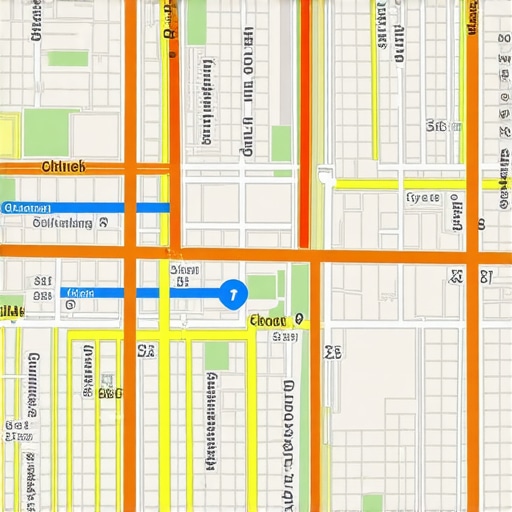 Heatmap showing foot traffic and mobility data around city blocks.
