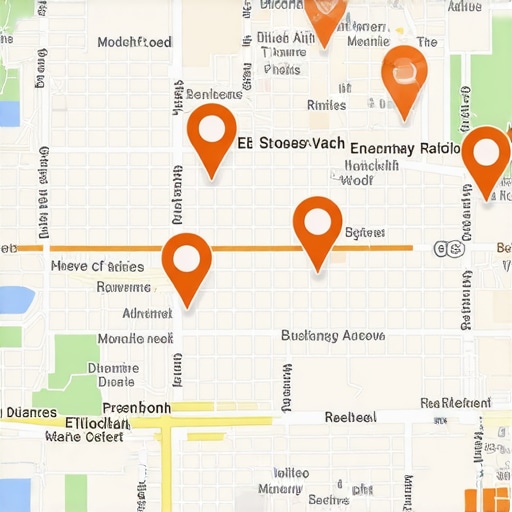 A digital map illustrating optimized local business markers with engagement analytics.