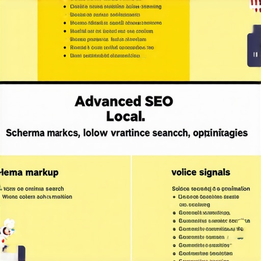 Infographic showing key components of successful local SEO including schema, voice, and community signals.