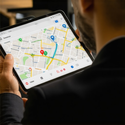 Analyzing Local Map Data for Business Growth Business owner analyzing local map metrics on tablet