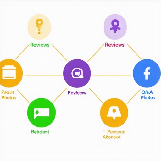 Diagram showing how customer reviews, Q&A, photos, and user interactions influence local map search rankings.