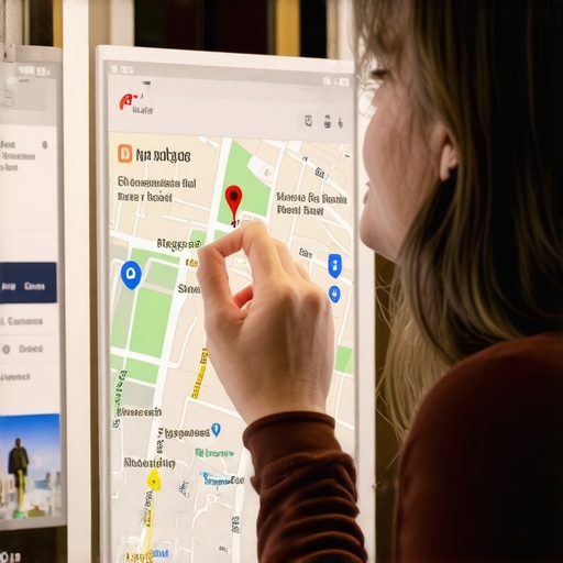 Business owner editing Google My Business profile on laptop with map feature tools