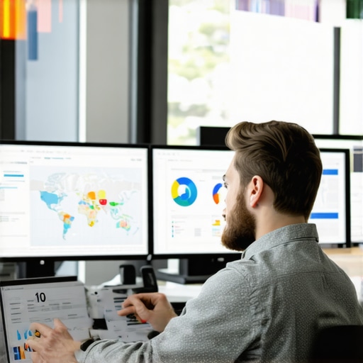 Local SEO specialist examining data dashboards and map rankings