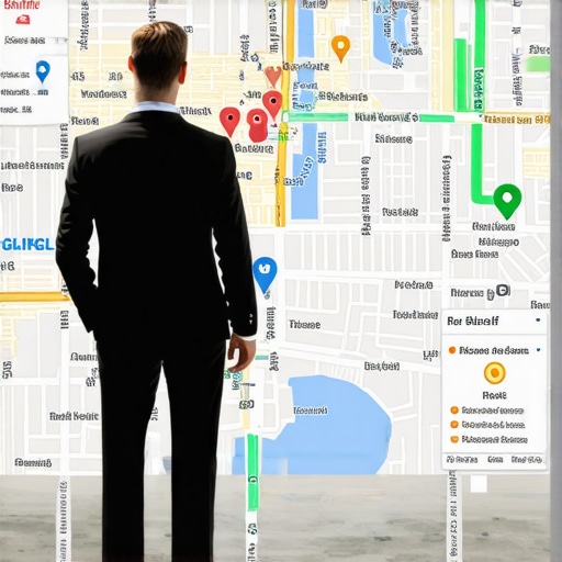 Digital map showing augmented reality overlays highlighting local business points of interest