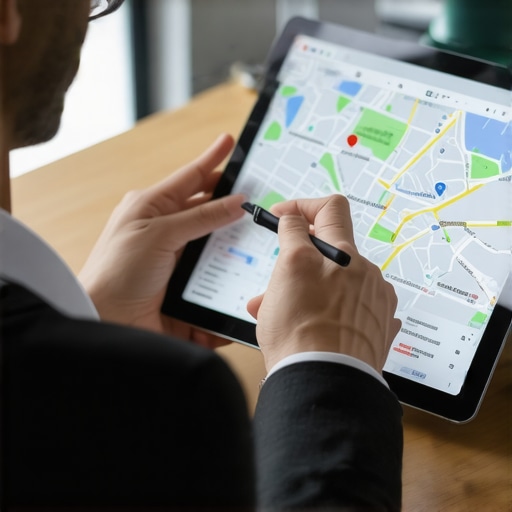 Geo-Coordinate Verification for Accurate Map Listings Business owner analyzing spatial data on tablet for precise map pin placement.