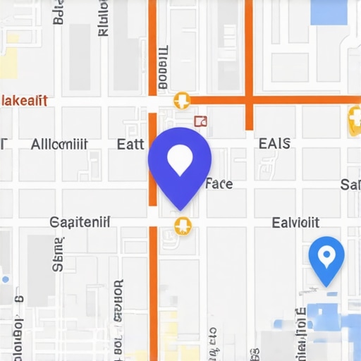 Illustration of targeted geo-fencing boundaries around neighborhood districts for local marketing.