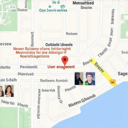 Illustration of a Google map with icons indicating various local SEO signals like reviews, photos, and user interactions.